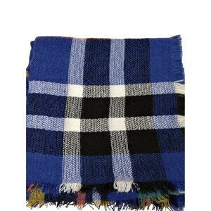 Womens Handwoven Multicolor Plaid Wool Blend Blanket Shawl